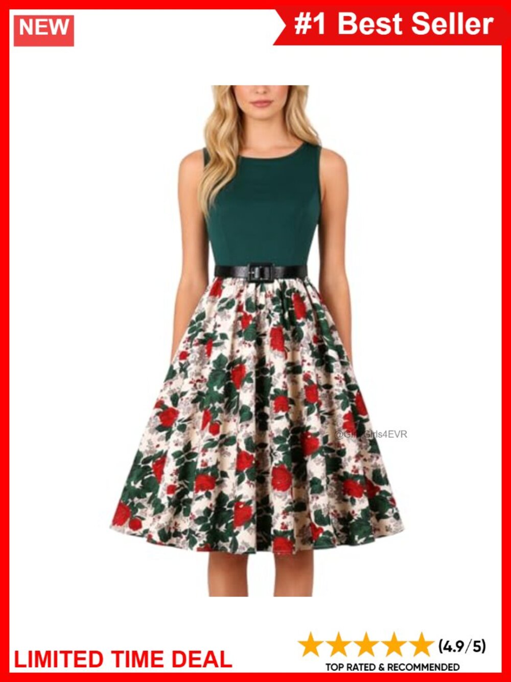 Women's 1950s Retro Floral Swing Dress Sleeveless A-Line Tea Party